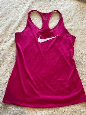 Nike Dri-FIT Racerback Tank - Magenta with White Swoosh medium pink